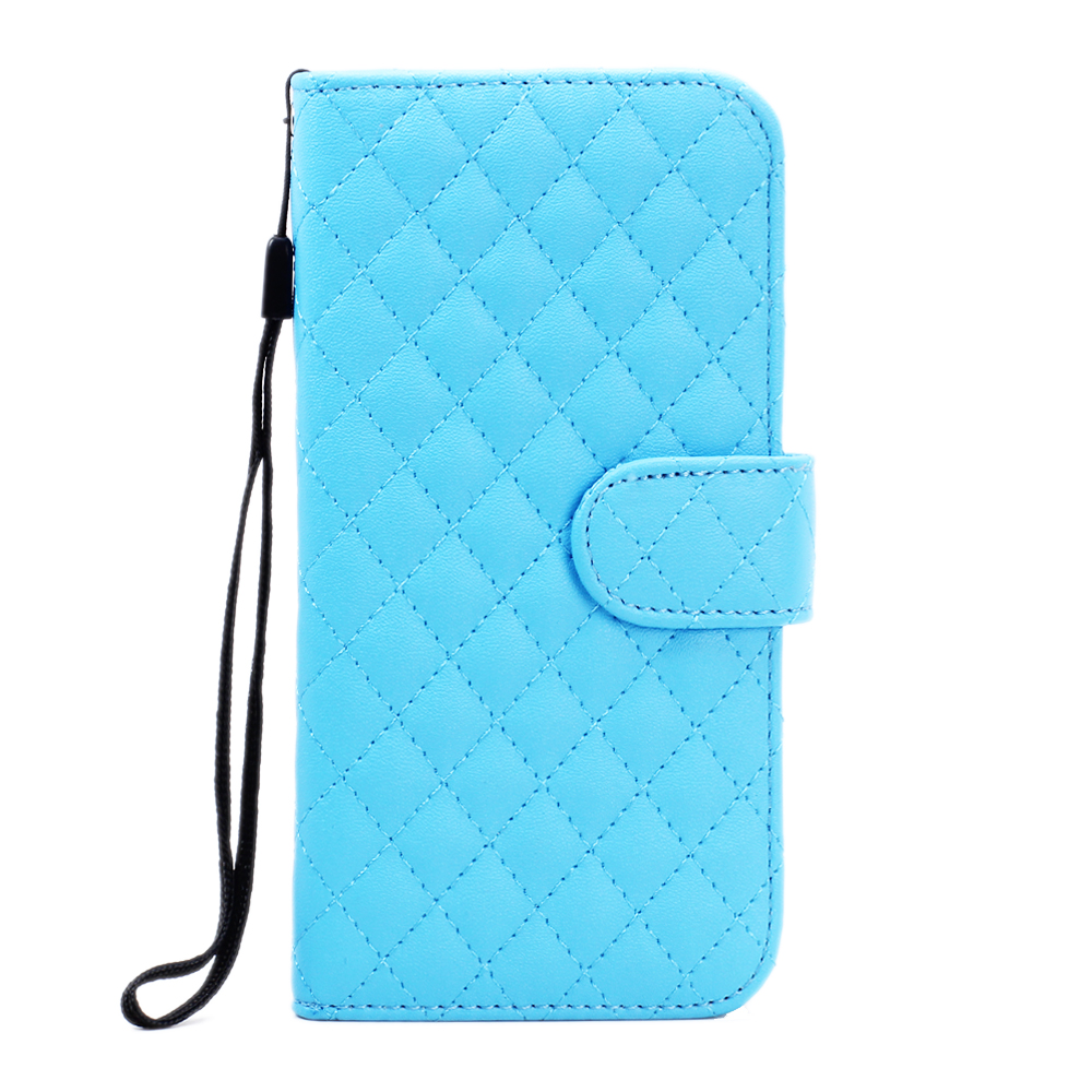 Samsung Galaxy S6 Quilted Flip Leather WALLET Case with Strap (Blue)